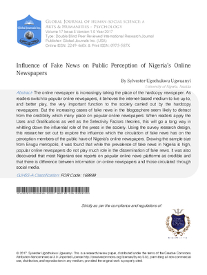 Influence of Fake News on Public Perception of Nigeria's Online Newspapers