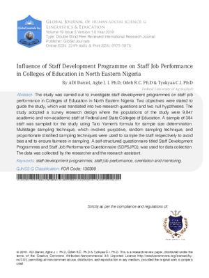 Influence of Staff Development Programmes on Staff Job Performance in Colleges of Education in North Eastern Nigeria