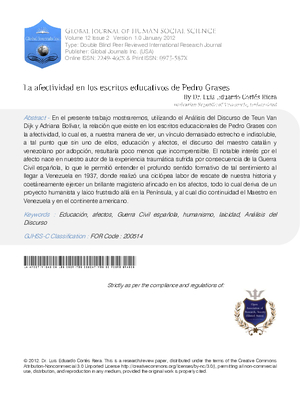 La afectividad en los escritos educativos de Pedro Grases.