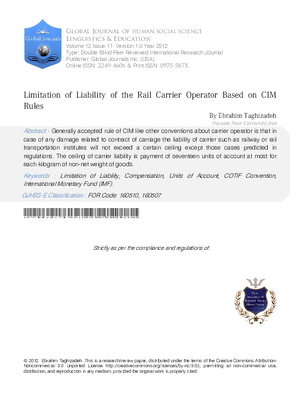 Limitation of Liability of the Rail Carrier Operator Based on CIM Rules