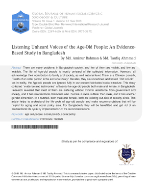 Listening Unheard Voices of the Age-old People: An Evidence-based Study in  Bangladesh