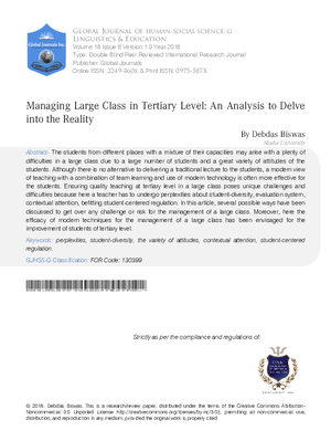 Managing Large Class in Tertiary Level: An Analysis to Delve into the Reality