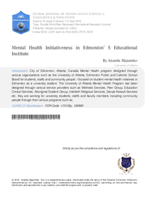 Mental Health Initiativeness in Edmontons Educational Institute