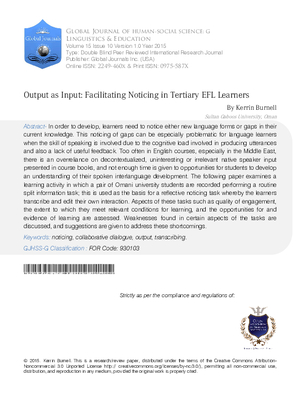 Output as Input: Facilitating Noticing in Tertiary EFL Learners