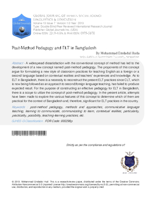 Post-Method Pedagogy and ELT in Bangladesh