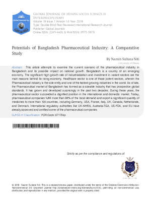 Potentials of Bangladesh Pharmaceutical Industry: A Comparative Study