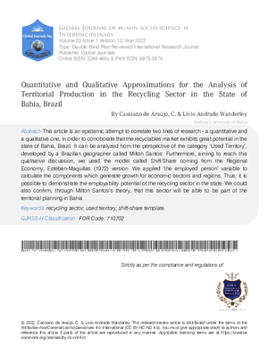 Quantitative and Qualitative Approximations for the Analysis of Territorial Production in the Recycling Sector in the State of Bahia, Brazil