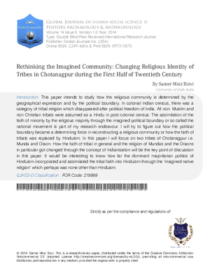 Rethinking the Imagined Community: Changing Religious Identity of Tribes in Chotanagpur during the First Half of Twentieth Century