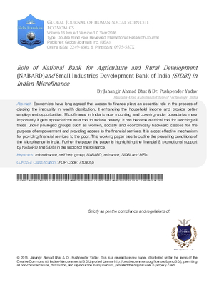 Role of National Bank for Agriculture and Rural Development (NABARD) and Small Industries Development Bank of India (SIDBI) in Indian Microfinance