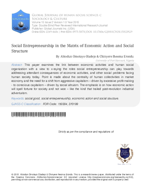 Social Entrepreneurship in the Matrix of Economic Action and Social Structure