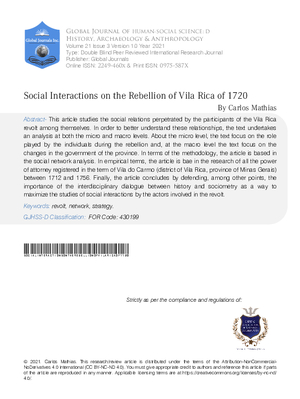 Social Interactions on the Rebellion of Vila Rica of 1720