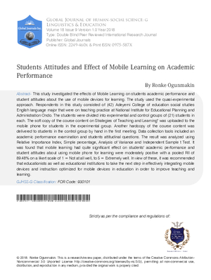 Students Attitudes and Effect of Mobile Learning on Academic Performance