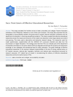 SUCs: Front Liners of Effective Educational Researches