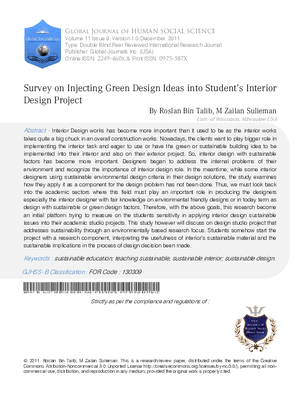Survey On Injecting Green Design Ideas into Studentas Interior Design Project