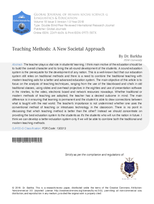 Teaching Methods : A New Societal Approach