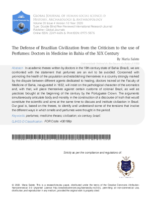 The Defense of Brazilian Civilization from the Criticism to the use of Perfumes: Doctors in Medicine in Bahia of the XIX Century