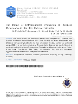 The Impact of Entrepreneurial Orientation on Business Performance in Star Class Hotels of Sri Lanka
