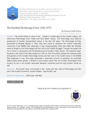 The Kurdish Peshmarga Force 1943-1975