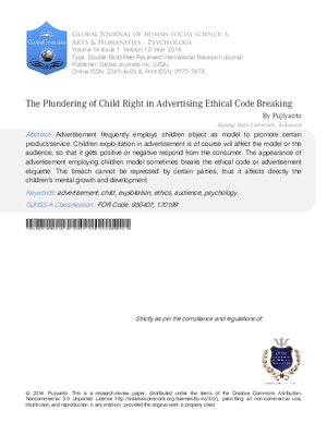 The Plundering of Child Right in Advertising Ethical Code Breaking