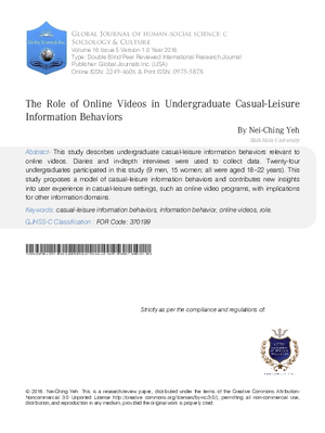 The Role of Online Videos in Undergraduate Casual-Leisure Information Behaviors
