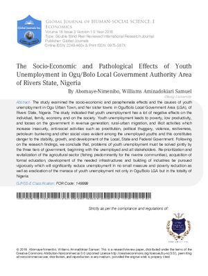 The Socio Economic and Pathological Effects of Youth Unemployment in Ogu Bolo Local Government Authority Area of Rivers State Nigeria