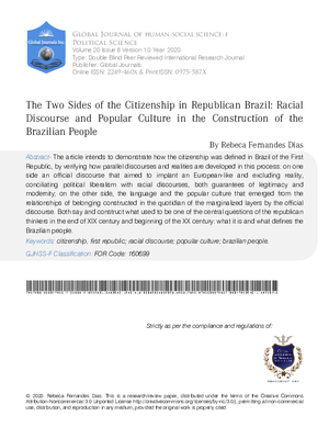 The Two Sides of the Citizenship in Republican Brazil: Racial Discourse and Popular Culture in the Construction the Brazilian People