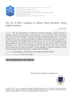 The Use of Body Language in Chinese Rural Secondary School English Teaching