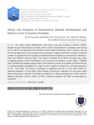 Trends and Prospects of Instructional Material Development and Delivery at the University of Zambia