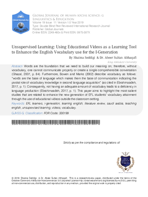 Unsupervised Learning: Using Educational Videos as a Learning Tool to Enhance the English Vocabulary Use for the I-Generation