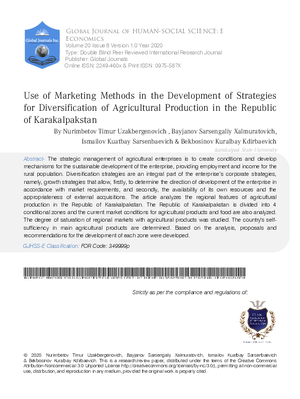 Use of Marketing Methods in the Development of Strategies for Diversification of Agricultural Production in the Republic of Karakalpakstan
