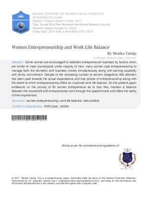 Women Entrepreneurship and Work Life Balance