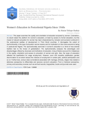 Womens Education in Postcolonial Nigeria since 1960s