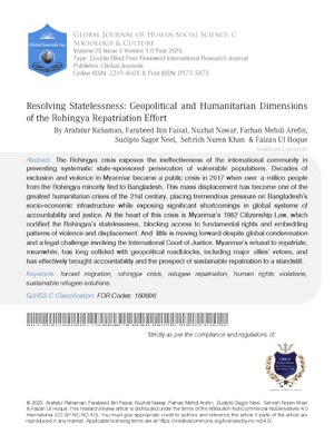Resolving Statelessness: Geopolitical and Humanitarian Dimensions of the Rohingya Repatriation Effort