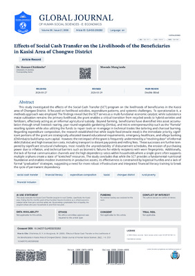 Effects of Social Cash Transfer on the Livelihoods of the Beneficiaries in Kasisi Area of Chongwe District