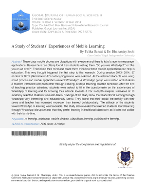 A Study of Students Experiences of WhatsApp Mobile Learning