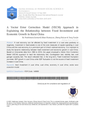 A Vector Error Correction Model (VECM)  Approach in explaining the relationship between Fixed Investment and Economic Growth in Rural China