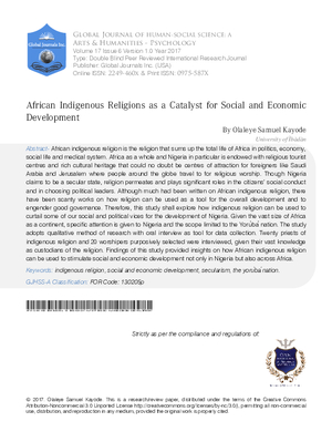 African Indigenous Religions as a Catalyst for Social and Economic Development