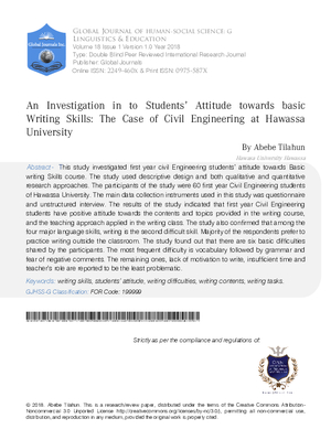 An Investigation in to Students' Attitude towards Basic Writing Skills: The case of Civil Engineering at Hawassa University