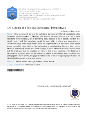 Art, Cinema and Society: Sociological Perspectives