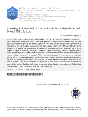 Assessing Socio-Econmic Impect of Rural-Urban Migration in Sodo town, SNNPR, Etiopia;