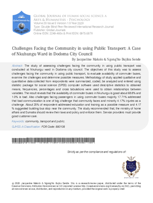Challenges Facing the Community in using Public Transport: A Case of Nkuhungu Ward in Dodoma City Council