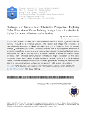Challenges and Success from Globalization Perspectives: Exploring Global Dimension of Career Building through Internationalization in Higher Education: A Deconstructive Reading