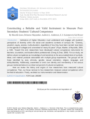 Constructing a Reliable and Valid Instrument to Measure Post-Secondary Studentsa Cultural Competence