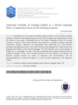 Contextual Variables of Learning English as a Second Language: a Comparative Focus on ESL Teaching Contexts