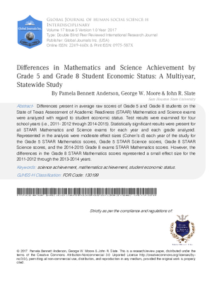 Differences in Mathematics and Science Achievement by Grade 5 and Grade 8 Student Economic Status: A Multiyear, Statewide Study