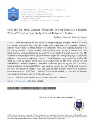 Does the MS Spell Checker Effectively Correct Non-Native English Writers’ Errors? A Case Study of Saudi University Students
