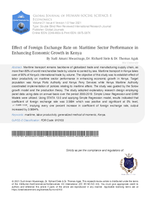 Effect of Foreign Exchange Rate on Maritime Sector Performance in Enhancing Economic Growth in Kenya
