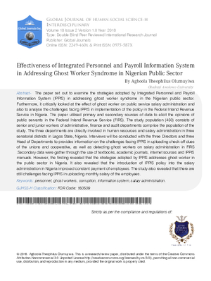 Effectiveness of Integrated Personnel and Payroll Information System in Addressing Ghost Worker Syndrome in Nigerian Public Sector