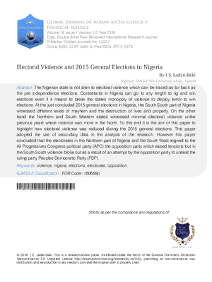 Electoral Violence and 2015 General Elections in Nigeria