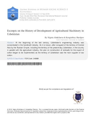 Excerpts on the History of Development of Agricultural Machinery in Uzbekistan